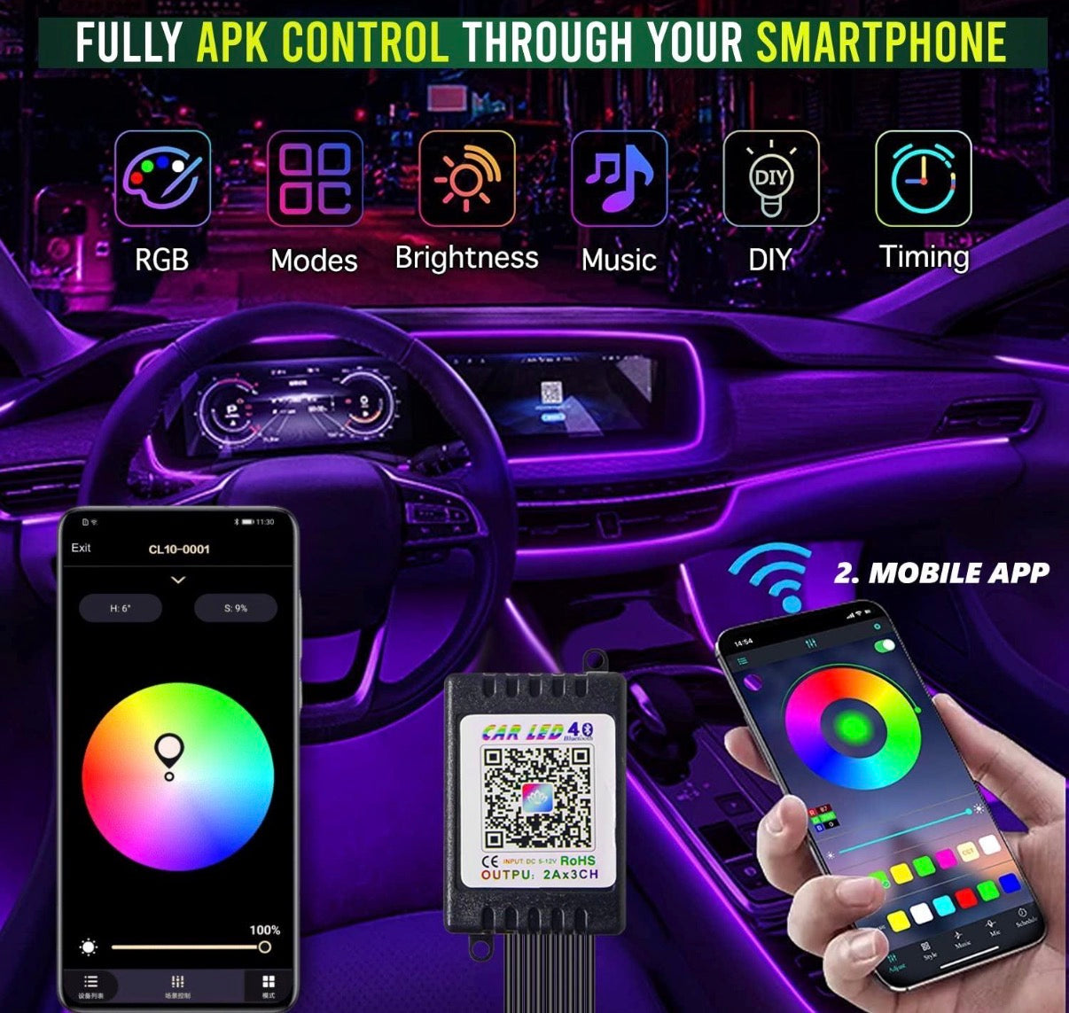 Car interior LED Light Kit (App controlled RGB)